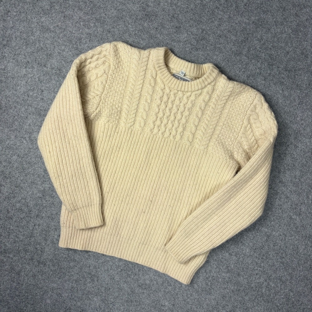 Schott Bros Mens Cream Cable Knit Crew Neck Sweater Hand Crafted Size M